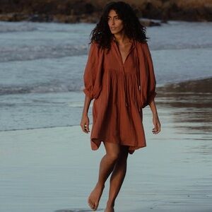 Daughters of India Kyra Mini Dress in Rust Gauze